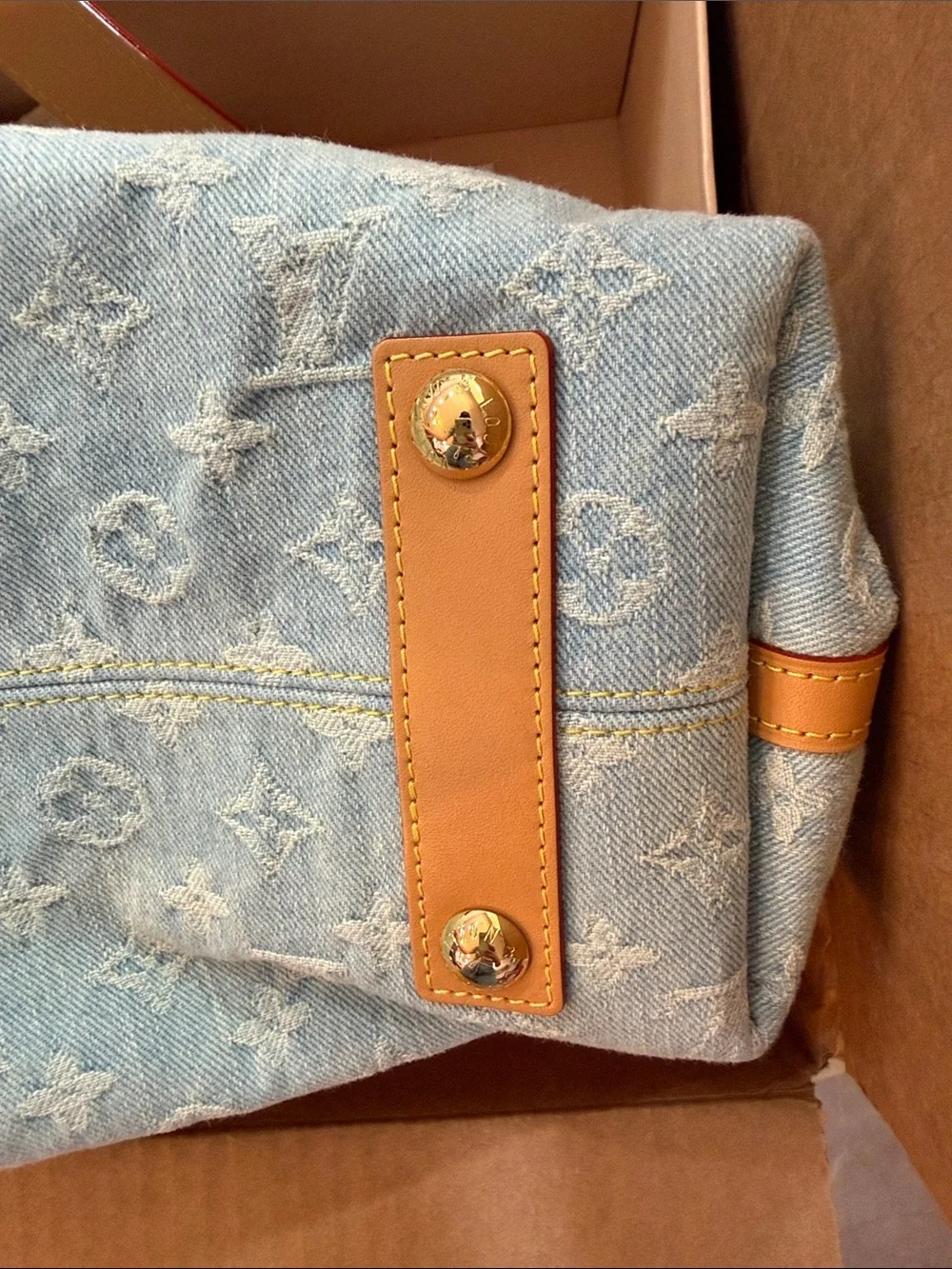 Louis Vuitton Denim Monogram Tote in Light Blue with Tan Trim